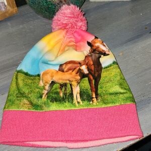 John Deere Pink Kids Beanie with Horses